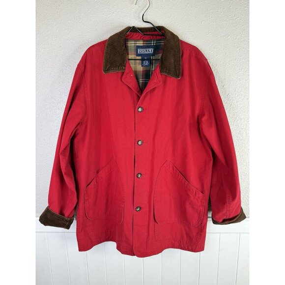 Lands End Chore Barn Coat Mens Large Tall Red Corduroy Collar Flannel Lined VTG - Picture 1 of 13